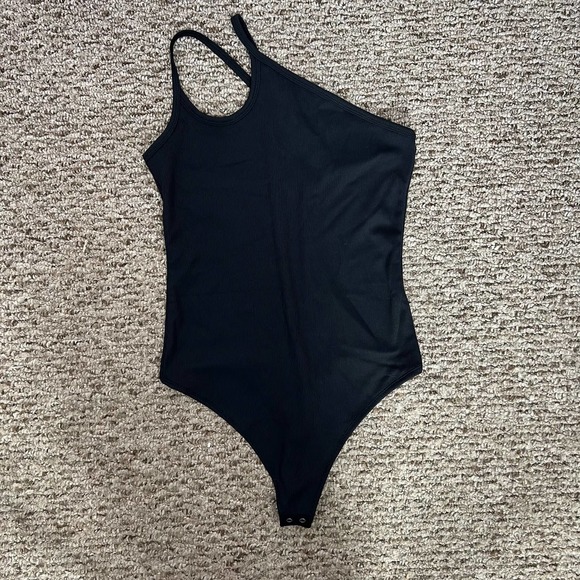 Abercrombie & Fitch ANF One Shoulder Sleeveless Ribbed Bodysuit - Black - Small - Picture 1 of 2